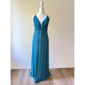 Lulus Teal Maxi Dress Sz XL Criss Cross Open Back Formal Evening Gown Bridesmaid